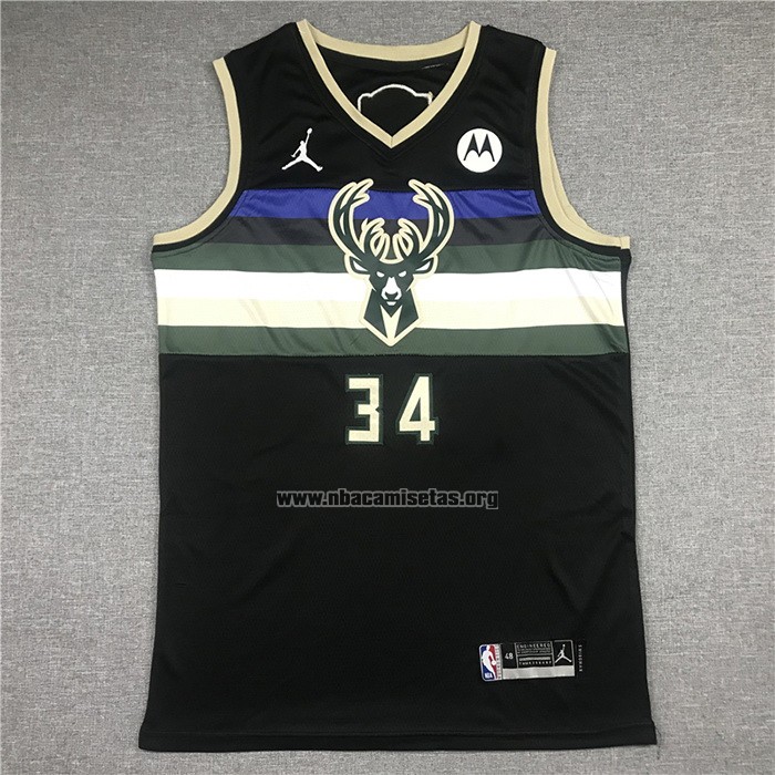 Camiseta Milwaukee Bucks Giannis Antetokounmpo NO 34 Statement 2021 Finals Negro